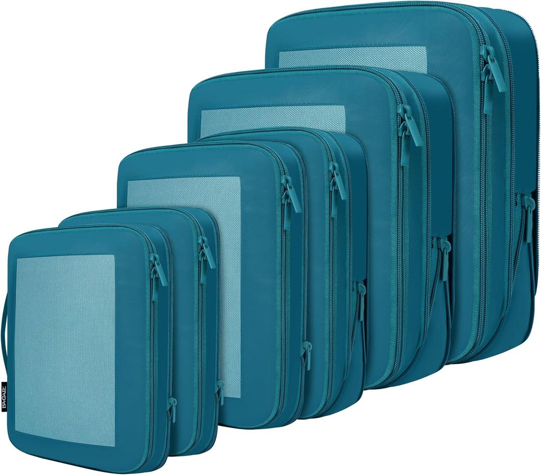 BAGAIL 4 Set/6 Set/8 Set Compression Packing Cubes Travel Accessories Expandable Packing Organizers (Square Mesh, 06-Teal), 10.5 liters