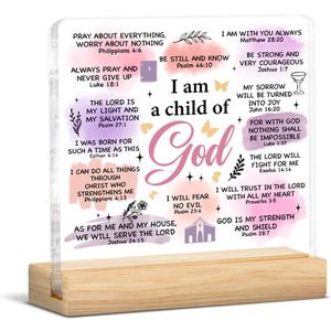 Christian Gifts for Women, Inspirational Religious Gifts for Sister Daughter Bestie, I Am a Child of God Acrylic Plaque Sign with Wooden Stand Baptism Decor