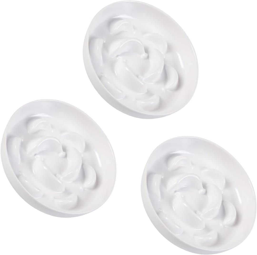 Melamine Slow Feeder Cat Bowls - Set of 3 Cat Food Dishes - Fun Maze Design for Slow Feeding - Dishwasher Safe - White  3