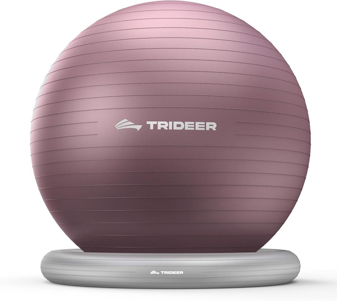 Trideer Exercise Ball for Office Desk, Yoga Ball Chair to Relieve Back Pain, Stability & Fitness Ball Seat with Base, Home Gym Core Workout, Abs, Stretching & Therapy (L(23-26ines/58-65cm), Purple)
