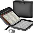 Coin Collection Album with Lock,350 Pockets Fireproof Hard Coin Collection Book&36 Sleeves Currency Collection Binder Storage for up to 45mm Coins(Quarter),Bill,Stamp,Postcard-Black