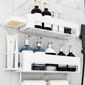 Shower Caddy 4 Pack Adhesive Bathroom Organizers And Storage & Home Decor & Kitchen, No Drilling, Kitchen Organizers And Storage, Shower Organizer For Inside Shower (White), XY-SC-001