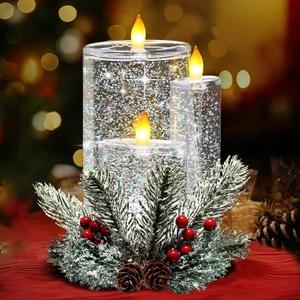 ElectricWise Christmas Snow Globe Flameless Candle, LED Lighted Electric Snow Globe with Spinning Glitter, Christmas Candles Battery Operated, Xmas Tabletop Decor for Adults Gifts(Glitter Color)
