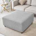 ANWUCHEN Ottoman Cover - Stretch Knitted Jacquard Square Slipcover - Soft Thick Storage Foot Stool Cover X-Large Light Gray