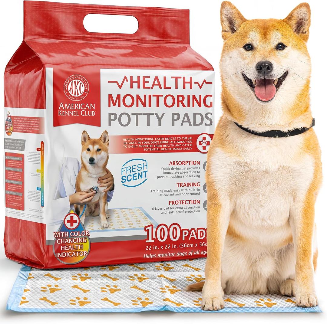 American Kennel Club Advanced Puppy Pads with Color-Changing Health+ Indicator and Ultra Absorbent Quick Dry Gel 22''x22'' Leakproof Training Pads for Dogs Fresh Scented 100 Count