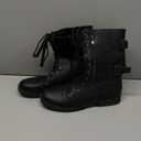 Hbeylia Women's Combat Boots With Side Zipper Pockets Fashion Casual Leather 10-Eyes Lace Up Mid Calf Anti Slip Platform Wedge Low Heels Motorcycle Riding Short Boots For Women Winter Shoes, Size 9.5