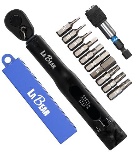 LABEAR - Bike Torque Range Click Wrench Set | Adjustable Torque Ratchet Bit Driver [2-20Nm] | 10pcs S2 Steel Hex & Torx Bits | Protective Carrying Case | Bicycle Tool Kit | Mini Torque Wrench
