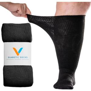 Viasox EasyStretch Diabetic Socks for Men & Women, Non Binding Top, Seamless Toe, Loose Fit (Black, Large)