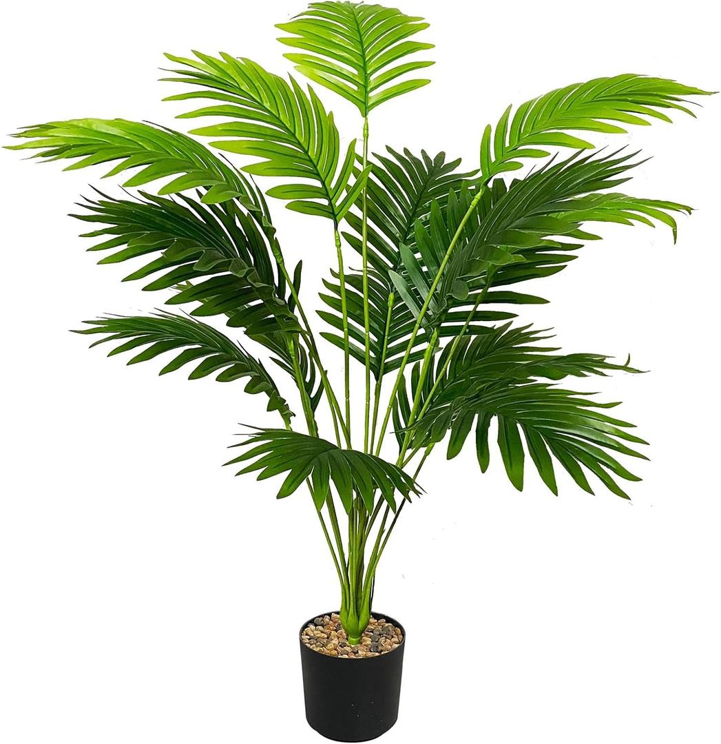 Artificial Areca Palm Plant Silk Fake Potted Faux Tree in Pot for Indoor Outdoor Modern Decoration House Living Room Home Decor Wedding Office Floor Garden (31" Green)