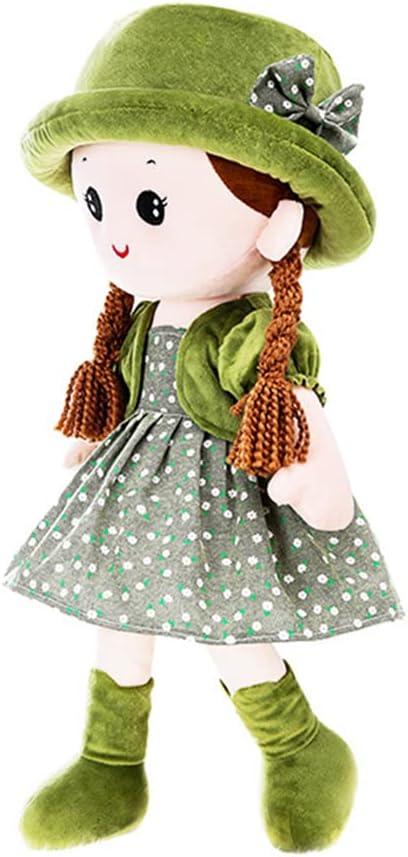 Ikasus Plush Stuffed Princess Doll with Clothes, Hat & Skirt, Cute Soft Cuddle Baby Girl Doll for Kids, Green