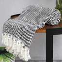 Peshtemania Premium Cotton Light Weight Boho Throw Blanket 50x60 Gray Black and Off White for Bed Chair Couch Farmhouse Turkish Throws for Sofa Bedroom Outdoor Fall Throw Blanket Yoga Blanket