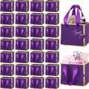 Yeaqee 50 Pcs Mini Metallic Foil Gift Bags with Handles 4x4.75x2.25'' Tiny Thank You Favor Bag Bulk with Tag for Back to School Wedding Baby Shower Birthday Summer Party(Purple, Gold)