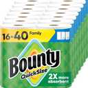 Bounty Paper Towels Quick Size, White, 16 Family Rolls = 40 Regular Rolls
