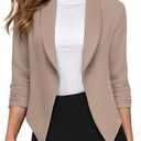 Hybrid & Company Lightweight Open Front Cardigan Classic Ruched Sleeve Work Office Blazer Suit Jackets, XL