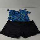 Yonique Women 2 Piece Flowy Tankini Swimsuits with Boyshorts V Neck Swim Tank Tops Bathing Suits Modest Swimwear, 22W, Blue Green Leave