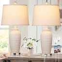 CINSARY 24.3" Farmhouse Jar Table Lamps Set of 2, 3 Way Touch Control Rustic Bedside Lamps with USB A+C Ports & AC Outlet, Pot Nightstand Lamps for Bedroom Living Room (LED Bulbs Included)