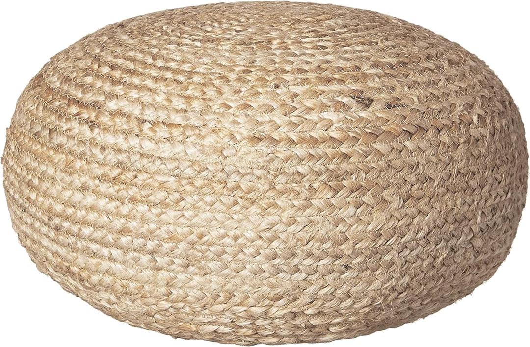 Decor Therapy Round Pouf Ottoman Footrest, Natural Jute Woven, Boho Pouf, Bohemian Style Casual Seating for Living Room, Bedroom, Patio Decor 19"x 19"x 10.5"