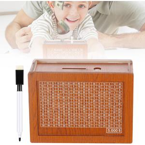 2025 New Cash Vault Wooden Savings Box, Wooden Cash Saver Money Box, Money Box with Counter, Wooden Money Saving Challenge Box with Money Target and Numbers for Boys and Girls (5000)