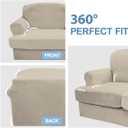 CUCRAF Cushion Sofa Cover 3 Piece Slipcovers, Soft Thick Velvet Couch Cover for Living Room, Washable High Stretch Furniture Protector with 2 Cushion Sofas Slipcover, (Large, Ivory)