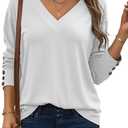 Dokotoo Women's Casual Long Sleeve V Neck Pullover Shirts Loose Fit Lightweight Knit Tops (White, XL)