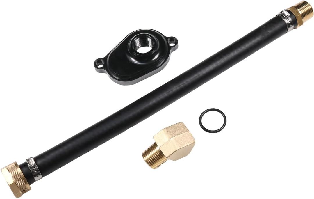 CARMOCAR 6.0L Oil Cooler Flush Kit with Black Aluminum Anodize Adapter replacement for Ford 2003 2004 2005 2006 2007 2008 2009 2010 Diesel