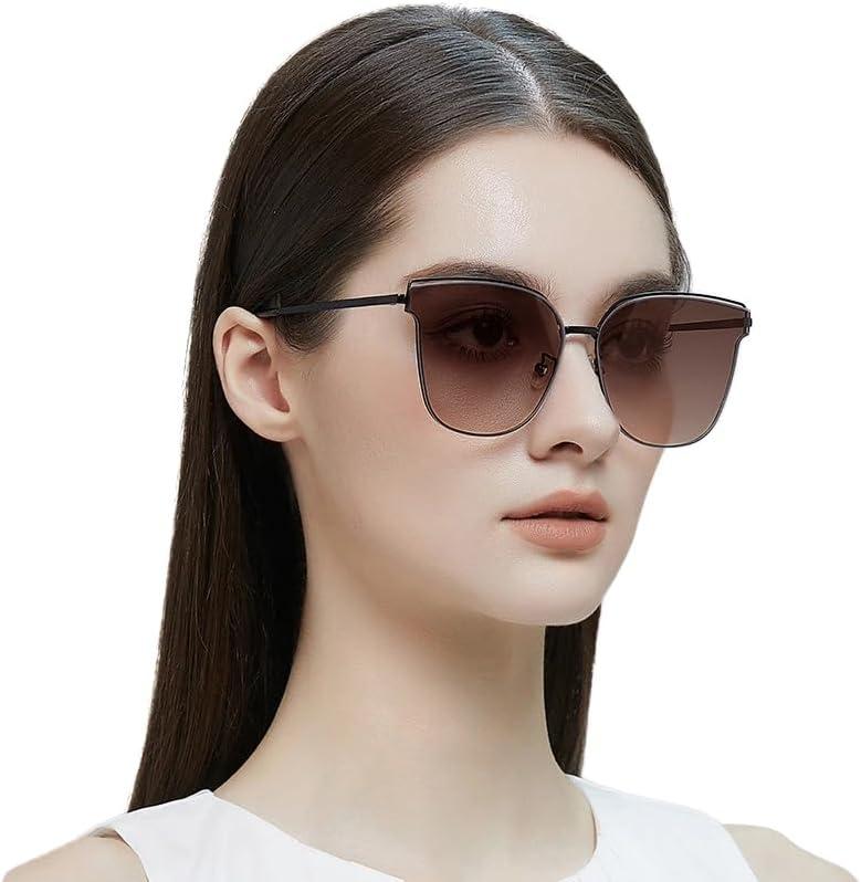 Trendy Cateye Aviator Gradient Sunglasses For Women Men Vintage Metal Sun Glasses