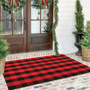 KOZYFLY Buffalo Plaid Rug 4x6 Ft Red and Black Outdoor Rugs Washable Checkered Rug Cotton Christmas Door Mat Outdoor Indoor Area Rugs Halloween Fall Rug for Front Door Patio Kitchen