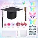 Lyrow 51 Pcs DIY Graduation Cap Decorations Kits Included Grad Cap Pens Faux Flowers Letter Number Stencils Rhinestones Stickers 3D Butterflies for Grad Hat Topper Decors Craft Art DIY(Dark Purple)