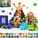 150 pcs 0.8inch Magnetic Blocks with 24 Light Blocks - Christmas Toys for Kids, Boys and Girls, Magnetic Building Blocks Cubes, Stacking Magnets, Birthday Gifts for Boys and Girls Age 3+ Years Old