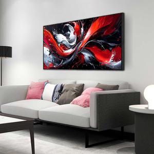 Ouzzlie Abstract Art Wall Decor Living Room Large Red Canvas Wall Art Black White Picture Artwork Modern 29" x 59"