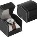 Luxury Single Watch Gift Box with Removable Pillow, PU Leather Single Watch Case Wristwatch Jewelry Storage Display Holder Cases for Men and Women (Black)