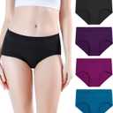 wirarpa Women's Underwear Cotton Mid Waisted Ladies Panties Full Coverage Briefs 4 Pack, Medium, Black/Purple/Red/Blue