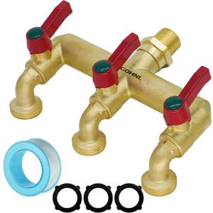Outdoor Heavy Duty 3-Way Faucet - Solid Brass Garden Fixture With NPT 3/4" Male Inlet and GHT 3/4" Male Outlet - Horizontal, Widely Spaced