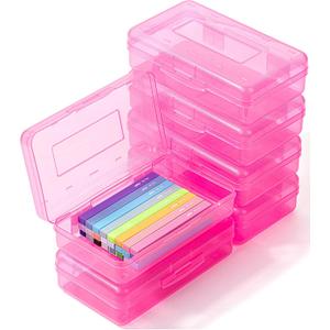 Mr. Pen- Clear Pencil Boxes, 6 Pack, Vibrant Pink Color, Snap-Tight Lid, Plastic Pencil Box Organizer, 7.9"x4.5"x2.4"