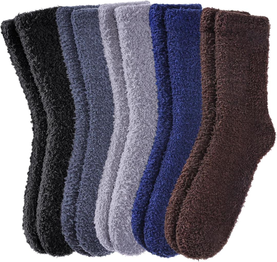 FNOVCO Mens Fuzzy Socks - Soft Cozy Slipper Fluffy Winter Warm Microfiber Plush Sleeping Socks - 5 to 6 Pairs (Brown)