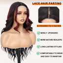 Black Mixed Red Lace Front Wig for Women 5x4x1 Lace Hairline Long Wavy Middle Part Glueless Wear and Go Wig Heat Resistant Synthetic Wigs for Daily Party Use 24IN