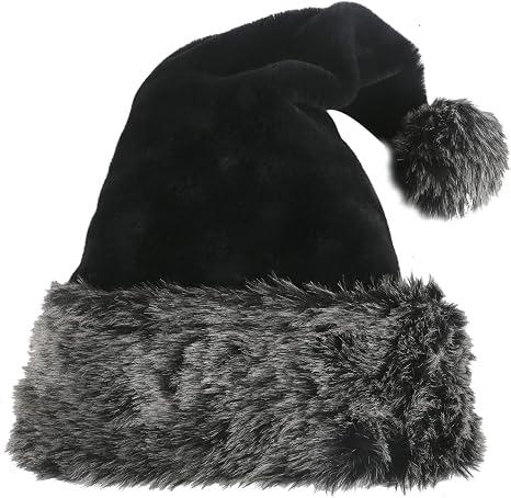 Personalized Santa Hat - Super Soft Plush Christmas Hat for Adults, Unisex Holiday Party Gift Grey-black