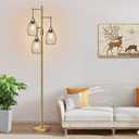 Dimmable Floor Lamp, 3 x 800LM LED Edison Bulbs Included, Farmhouse Industrial Floor Lamp Standing Tree Lamp with Elegant Teardrop Cage Tall Lamps for Living Room Bedroom Office Dining Room-Brass