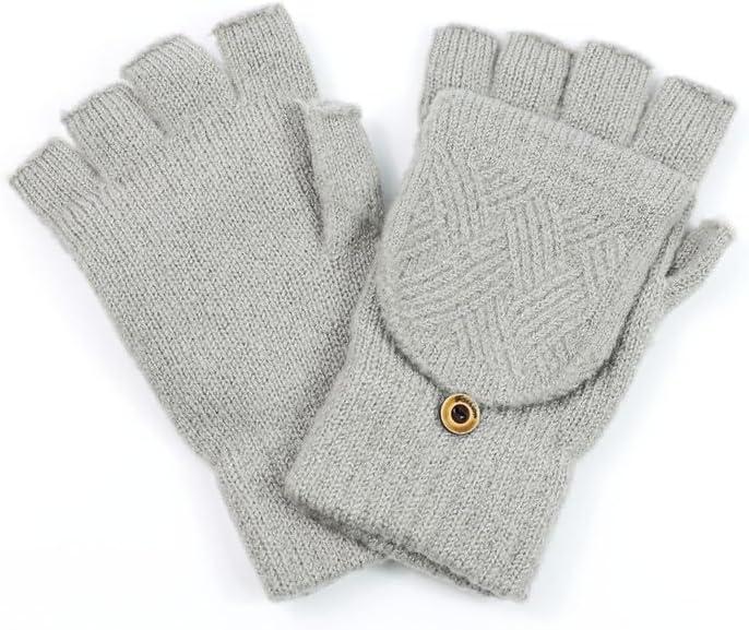 Convertible Fingerless Mittens for Women & Men (Lt Grey)