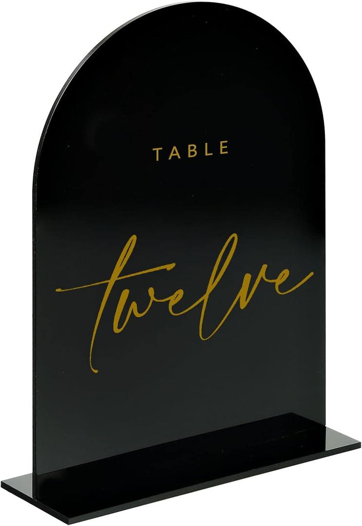 JINMURY 5x7 Inch Black Arch Acrylic Sign with Stand | 10 Pack Blank Black Acrylic Arch Table Signs with Base for DIY Wedding Table Numbers, Arched Wedding Signage, Events& Parties (5x7 Inch 10pcs)