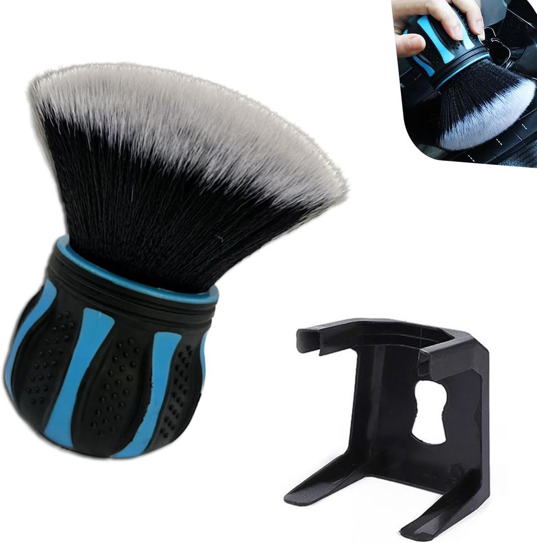 Car Detailing Brush, Ultra Soft Tire Shine Brush with Storage Rack, Interior Cleaning Tool, Universal Beauty Tools for Most Cars (Blue)
