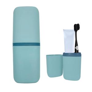 Travel Toothbrush & Toothpaste Case, Toothbrush Travel Holder with Cup Portable Travel Toothbrush Case Holder Toothbrush Travel Container for Camping School Business Trip Bathroom (Light Blue)