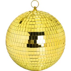 8 Inch Hanging Mirror Disco Ball: Gold Disco Balls Decorations Mirror Ball with Hanging Ring for Party Decor Home Events DJ Parties