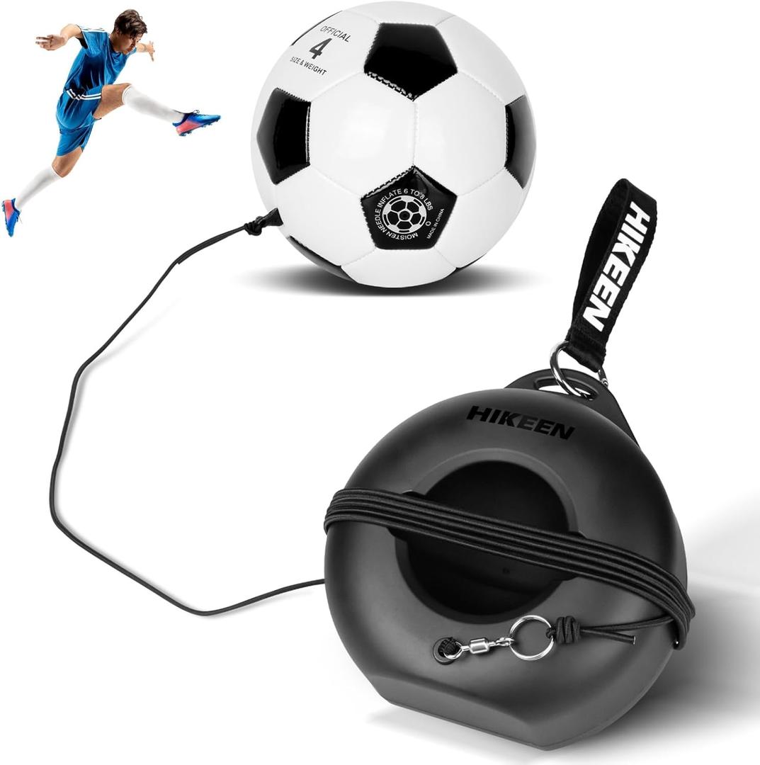 Hikeen Soccer Training Set with Metal Base Portable Solo Trainer Equipment with Rebound Ball-Popular Soccer Gift,Socce Skills Practice Aid for Outdoors Indoor (Black)