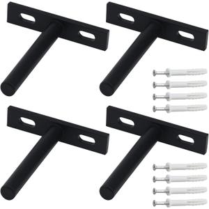 Antrader Solid Steel Matte Black Floating Shelf Brackets, 3-Inch Rustproof Blind Shelf Supports (Small), Screws and Wall Plugs Included for DIY Project Set of 4