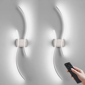 Battery Operated Wall Sconces Set of Two with Remote Control, Stepless Colors 3000K-6000K & Dimming, LED Nickel Wireless Wall Light for Living Room, Hallway, Bedroom, 39.3 Inch (Pack of 2)