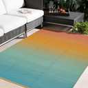 Anidaroel Ombre Camping Rug for Outside RV, 8x10ft Waterproof Outdoor Rug for Patio Clearance, Reversible Plastic Straw Outside Area Rug for Deck, Camper, Picnic, Beach, (Orange&Blue, 8'x10')