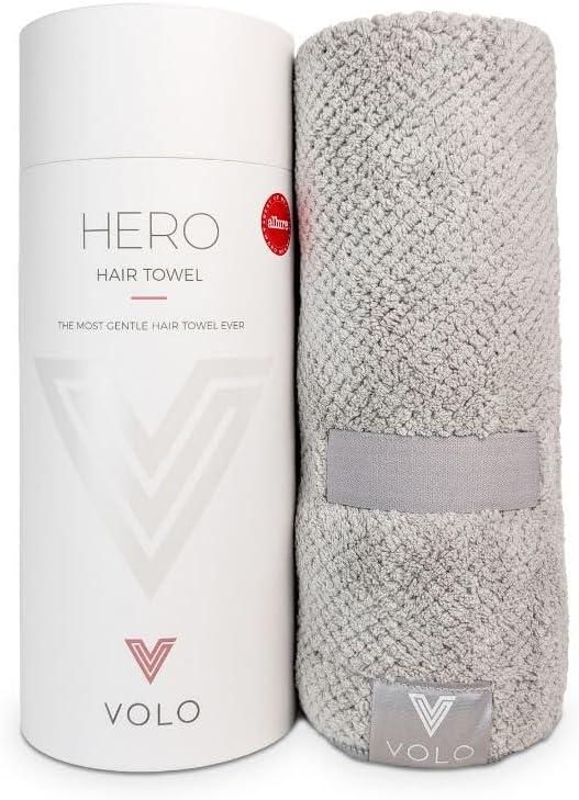 VOLO Hero Hair Towel  Ultra Soft Nanoweave Microfiber, Super Absorbent Quick Dry, Reduces Dry Time 50%, Anti-Frizz & Breakage, Secure Snug Strap, Large Wrap for All Hair Types - Luna Gray