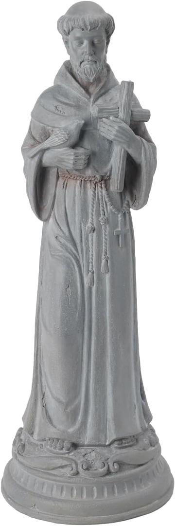 St Francis Garden Statue Outdoor - 24 in Garden Decorations Resin Standing Saint Francis with Cross Antique Finish Spiritual Gifts Religious Sculpture for Yard Lawn Farmhouse Decor Newman House Studio, 8.75 x 8.75 x 24 inch
