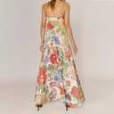 ABYOVRT Women Boho Floral Maxi Dress Backless Spaghetti Strap A-Line Flowy Summer Vacation Long Dress (Green,L)